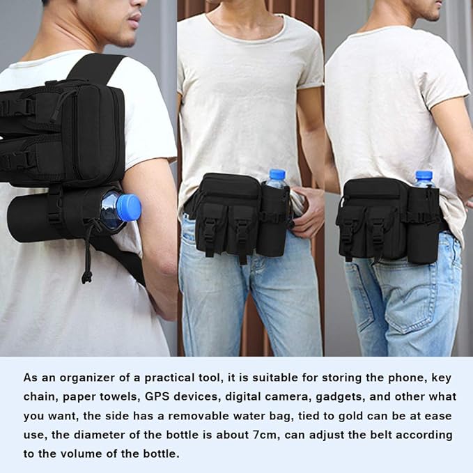 Tactical Waist Pack Bag Pouch Fanny Pack With Water Bottle Holder, SYIDINZN Outdoor Waterproof Waist Shoulder Bag for Cycling Camping Climbing Hiking Trekking Running Hunting Fishing Travel