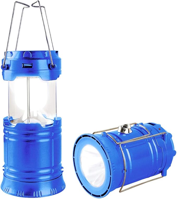 LED Camping Lantern, Solar and Rechargeable Lantern Flashlight Collapsible and Portable Light for Daily/Camp/Hiking/Night Fishing/Emergency/Hurricanes/Storm(Blue, 1 Pack)