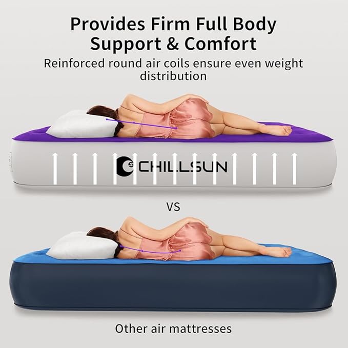 CHILLSUN Twin Air Mattress with Built-in Pump-2 Mins Quick Inflate/Deflate Double Height Blow Up Mattress for Camping,Home & Portable Travel - Adjustable Inflatable Mattresses,Durable Waterproof