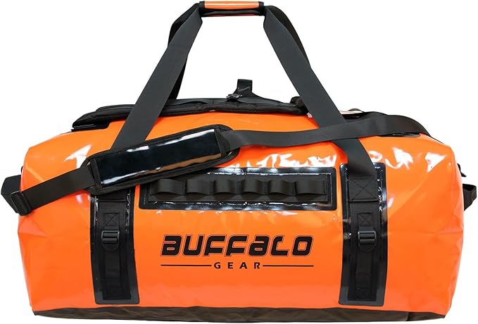 Buffalo Gear Waterproof Duffle Bag 120L Large Adventure Bag with Backpack Straps for Travel Hunting Camping Boating Kayaking Motorcycling Fishing