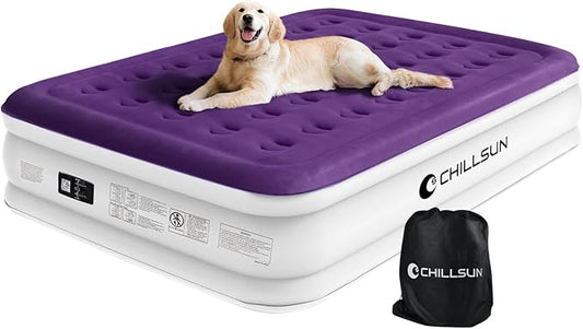 CHILLSUN Queen Air Mattress with Built in Pump, Inflatable Blow Up Mattress Luxury Double High Mattresses, 16 Inch Raised Double Airbed with Carry Bag for Camping, Guest & Home