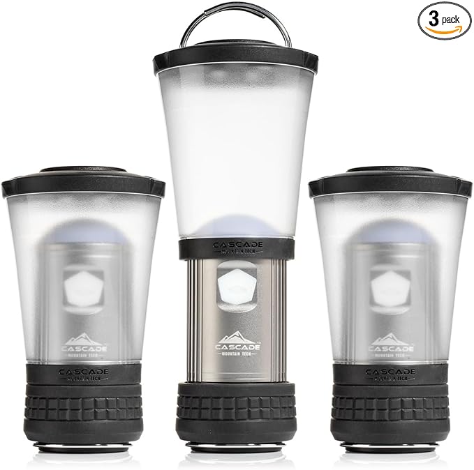 Cascade Mountain Tech Collapsible IPX4 Water-Resistant LED Lantern with 4 Light Modes - 3 Pack,Black/Silver