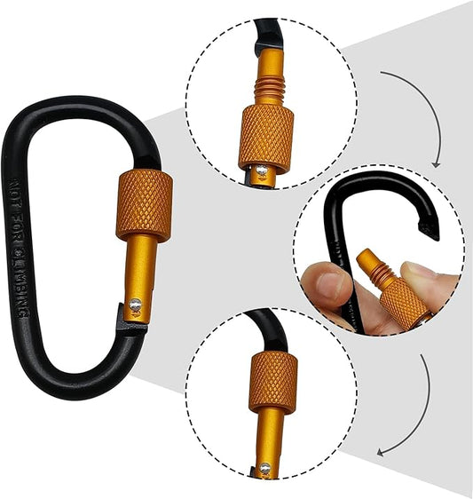 6 Pack Small Locking Carabiner Clips - 3 Inch Aluminum Alloy D-Ring Key Hooks with Twist Lock, Secure for Keys, Pet Leash, Travel Accessories (Not for Climbing)