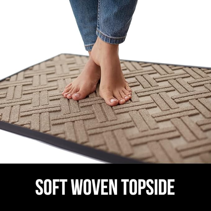 GORILLA GRIP 100% Waterproof All-Season WeatherMax Doormat, 47x35, Durable Natural Rubber, Stain and Fade Resistant, Low Profile, Indoor Outdoor Door Mats, Easy Clean Entry Mat, Taupe Basket Weave