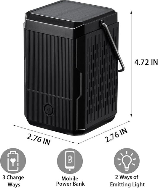 Camping Lantern Rechargeable, Hand Crank & Solar Camping Lights with USB Output, Tent Lights for Camping, Portable Camp Lamp, Camping Hurricane Home Power Failure Essentials (Black, 1 Pack)