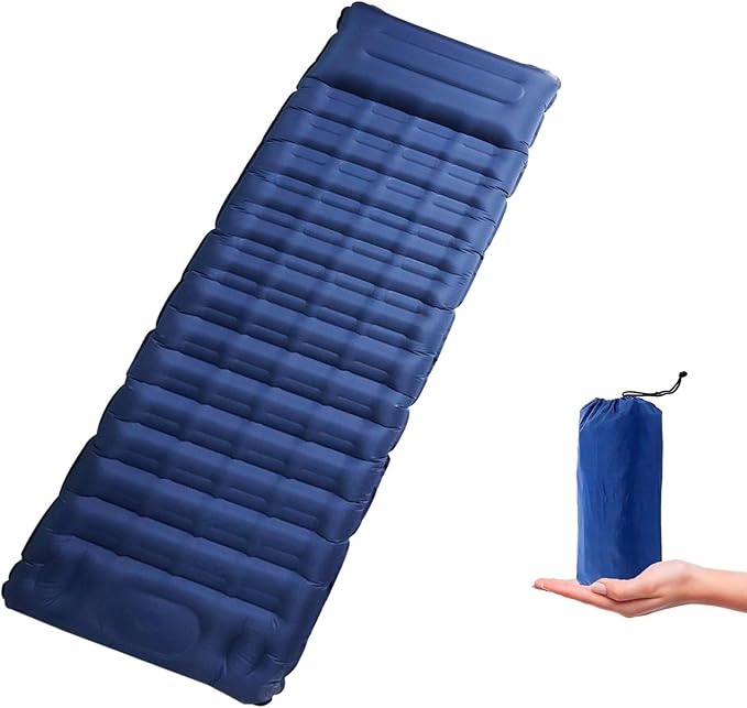 Blue Self Inflating Sleeping Pad, Blue Sleeping Air Mattress with Built-in Foot Pump, 4.7” Single Air Mattress Sleeping Mat Camping Mat Inflatable Sleeping Pad for Camping Hiking Picnic