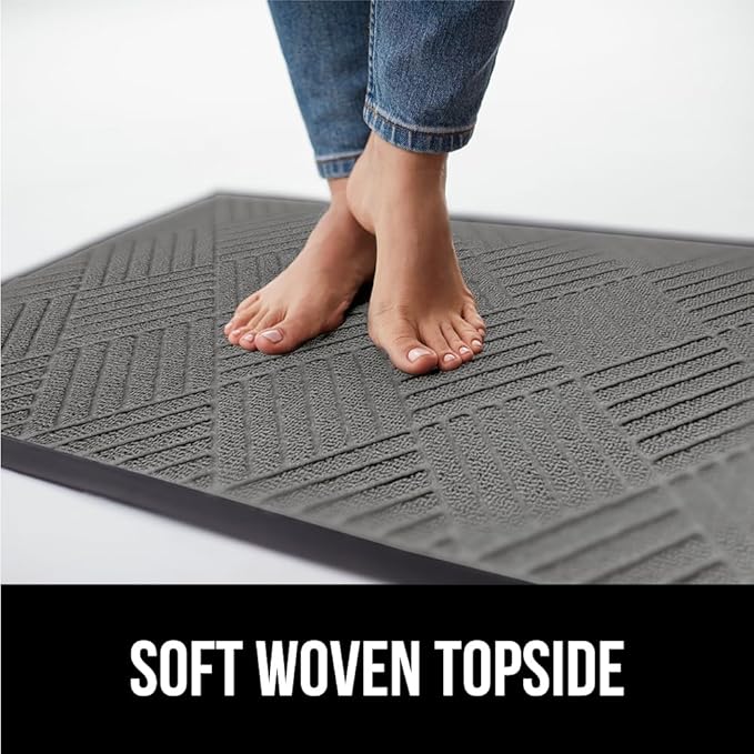 GORILLA GRIP 100% Waterproof All-Season WeatherMax Doormat, Durable Natural Rubber, Stain and Fade Resistant, Low Profile, Indoor Outdoor Door Mats, Easy Clean Patio Entrance Mat, 17x29, Steel Diamond