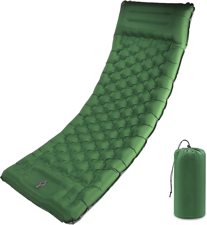 MINGPINHUIUS Camping Sleeping Pad with Pillow: Extra Thick 4.7 Inch Ultralight Self Inflating Air Mat, Connectable 50D Insulated Sleep Mattress for Backpacking, Camp, Hiking, Tent (Olive Green)