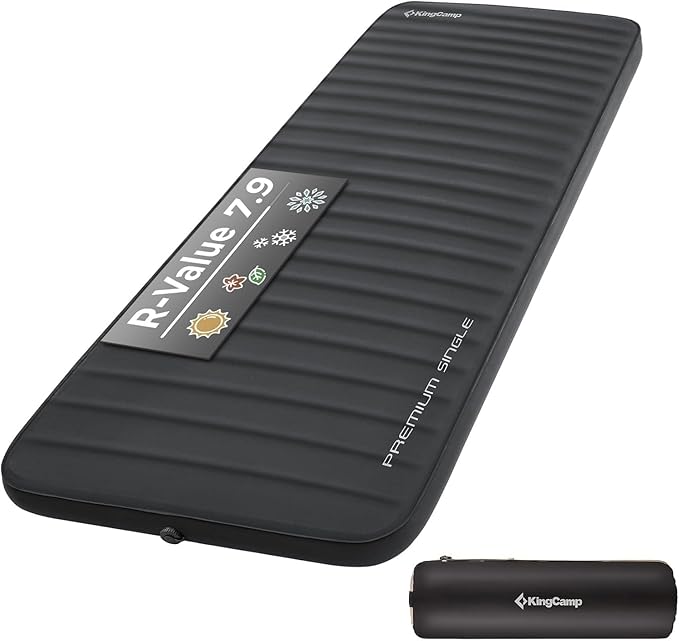 KingCamp Sleeping Pad for Camping, Self Inflating R 7.9 Sleeping Pad for All Seasons, 3" Thick Camping Mattress Mat for Outdoor Tent Cot Car Backpacking, PVC Free (Black)