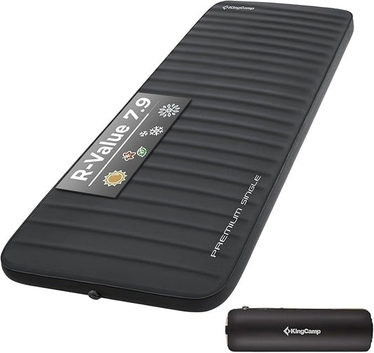 KingCamp Sleeping Pad for Camping, Self Inflating R 7.9 Sleeping Pad for All Seasons, 3" Thick Camping Mattress Mat for Outdoor Tent Cot Car Backpacking, PVC Free (Black)