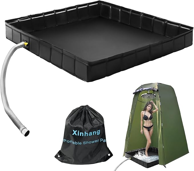 Collapsible Portable Shower Base 41"x41"x5" with Drain Pipe, Indoor/Outdoor Portable Shower Pan for Camping Tents, RVs, and More, Includes Storage Bag