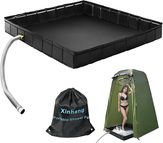 Collapsible Portable Shower Base 41"x41"x5" with Drain Pipe, Indoor/Outdoor Portable Shower Pan for Camping Tents, RVs, and More, Includes Storage Bag