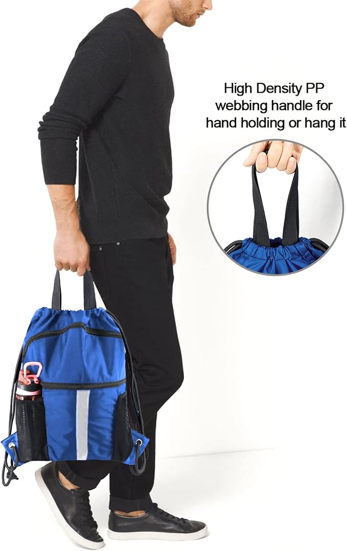 BeeGreen Drawstring Backpack Bag with Shoe Compartment, X-Large Black Gym Sports String Cinch Backpack