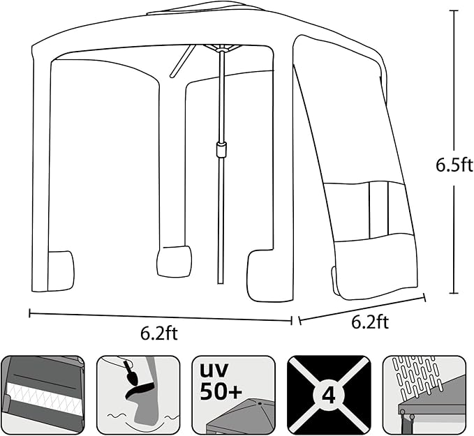 AMMSUN Beach Cabana, 6.2'×6.2' Beach Canopy, Easy Set up and Take Down, Cabana Tent with Sand Pockets, Instant Sun Shade with Side Wall, Tropical Aqua