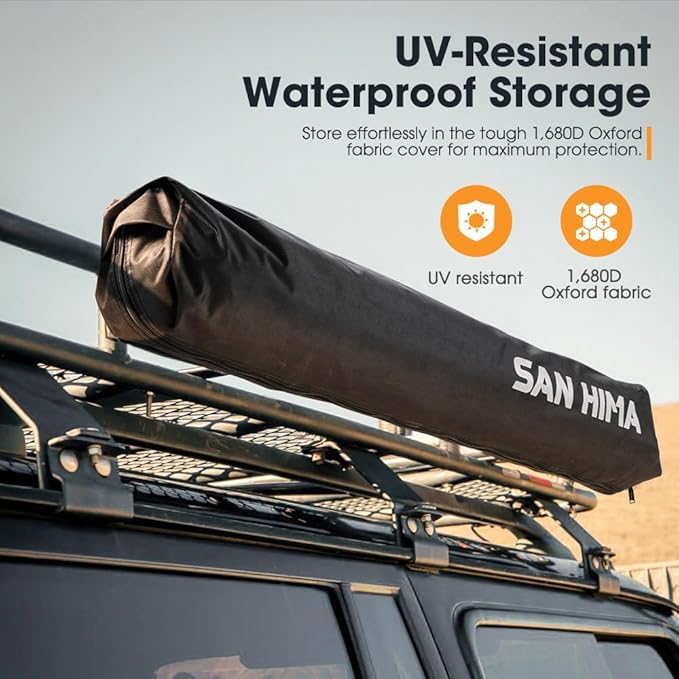 SanHima Awning Shower Tent with Roof - Car Side Shower Room w/LED Light, Camping Waterproof Portable Privacy Shelter Bathroom Overland, Khaki