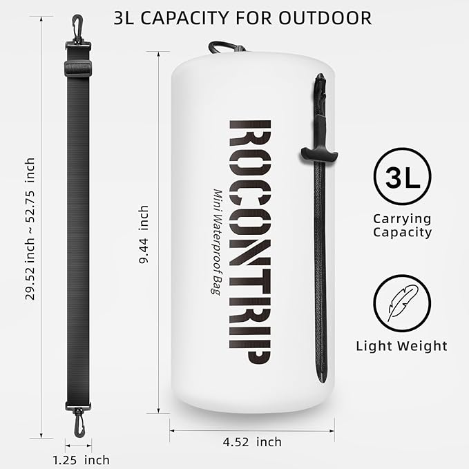 ROCONTRIP Crossbody Waterproof Bag IPX8 Dry Bag With Airtight Zipper Dry Sacks lightweight Portable Swimming Bag For Swimming Kayaking Camping Boating Rafting Fishing Travelling Snorkeling