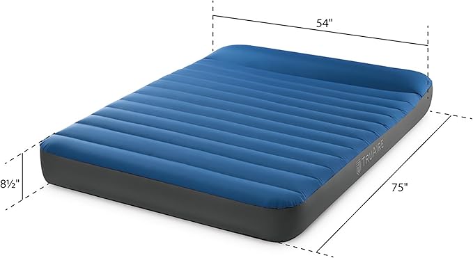 Intex 60412E TruAire Luxury Camping Mattress: Fiber-Tech – Puncture-Resistant Laminate – QuickFill USB Air Pump – 600lb Weight Capacity – Full Size, Blue