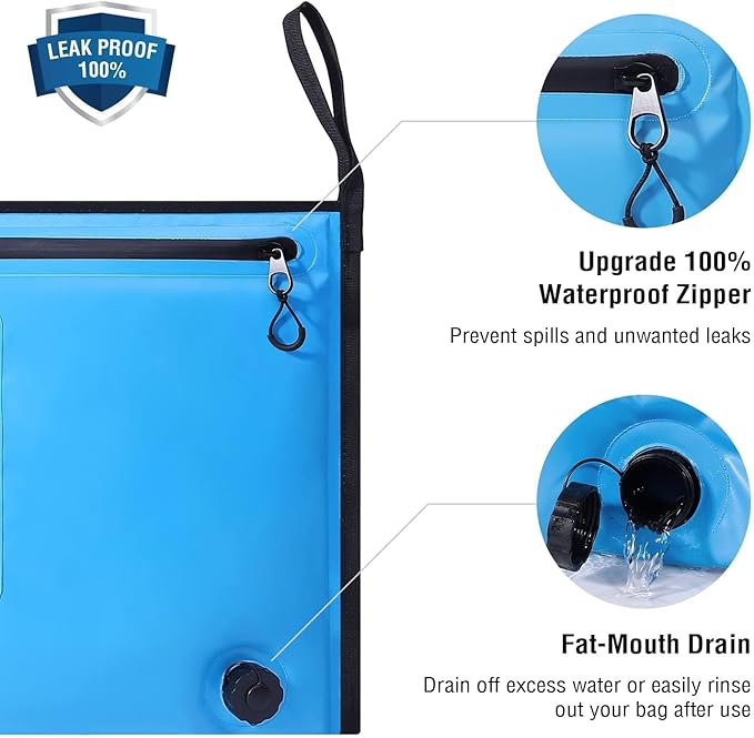 Buffalo Gear Insulated Fish Cooler - Leakproof Kill Bag with 2 Reusable Cooler Ice Packs - Portable Waterproof Zipper
