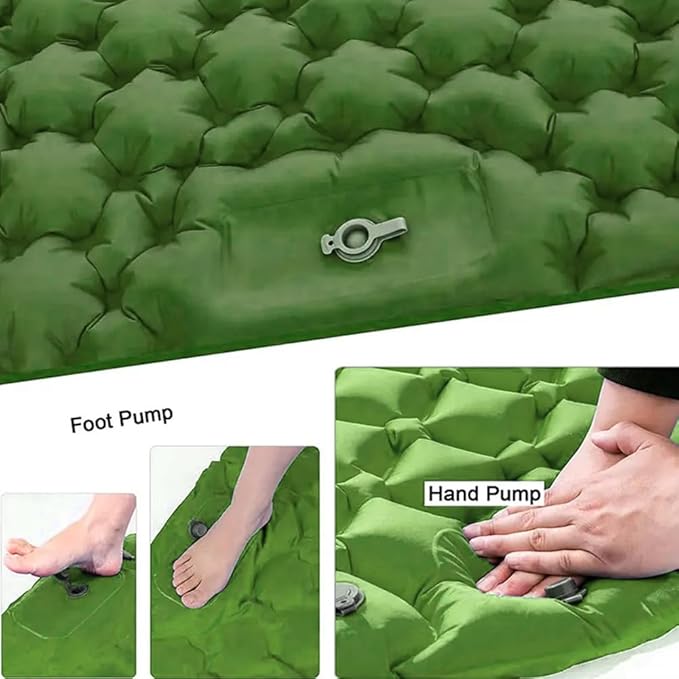 Double Sleeping Pad, Self-Inflating Sleeping Pad for Camping, Camping Sleeping Pad with Built-in Pump, 4" Extra Thickness Inflatable Sleeping Mat, Twin Air Mattress for Traveling (Green)
