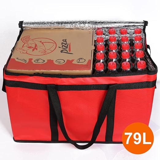 Bodaon 10-Pack Insulated Food Delivery Bag for Uber Eats, XXX-Large Grocey Shopping Bag for Catering, Cooler/Thermal Bags for Pizza, Red