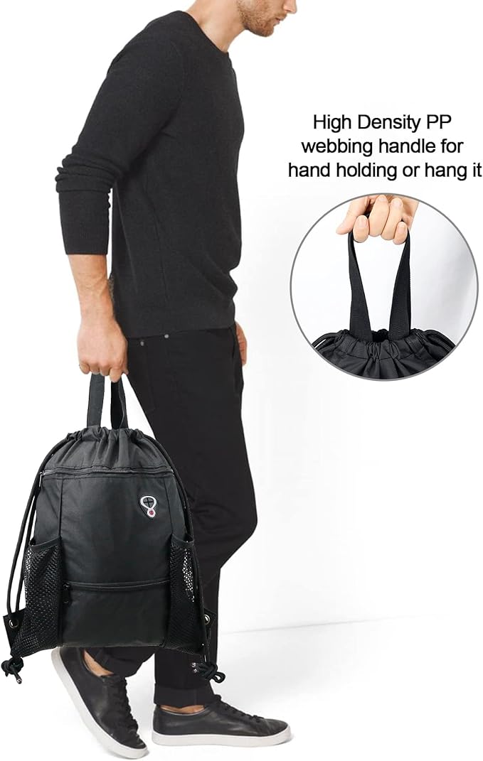 BeeGreen Drawstring Backpack Sports Gym Bag With Shoe Compartment and Two Water Bottle Holder …