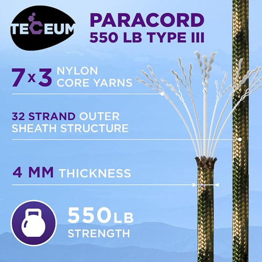 TECEUM Heavy Duty Rope 1000 – 1000ft / 200ft / 100ft / 50ft – 40+ Colors – Utility Rope for Survival & Camping Gear – Nylon String, Camping Rope, para Cord, Utility Nylon Rope, Tent Cord