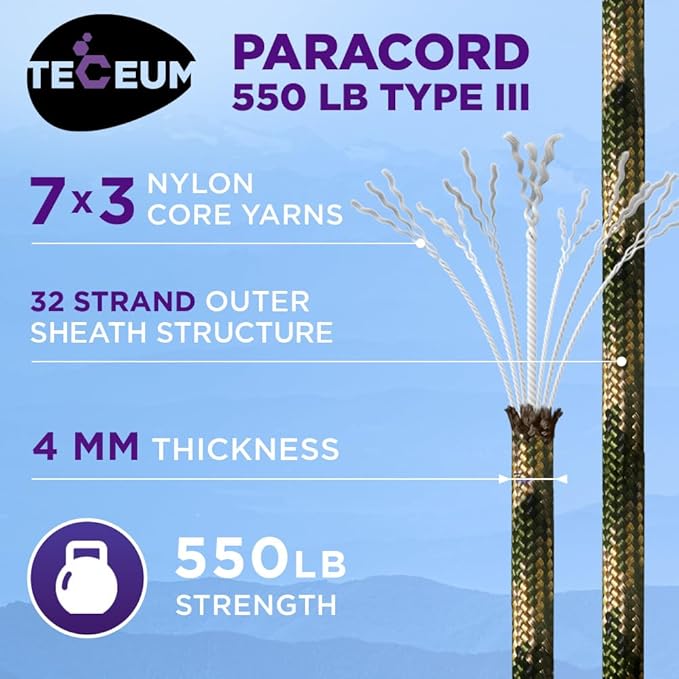 TECEUM Heavy Duty Rope 1000 – 1000ft / 200ft / 100ft / 50ft – 40+ Colors – Utility Rope for Survival & Camping Gear – Nylon String, Camping Rope, para Cord, Utility Nylon Rope, Tent Cord