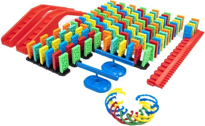 Bulk Dominoes Kinetic Domino Kit | Dominoes Set, STEM STEAM Small Toys, Family Games for Kids, Kids Toys and Games, Building, Toppling, Chain Reaction Sets (143pc)