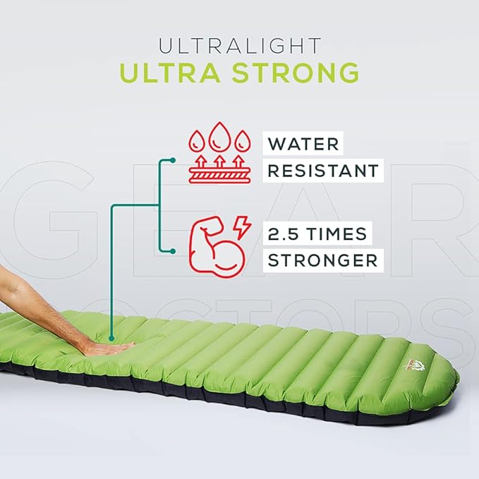 Gear Doctors® Sleeping Pad for Camping & Backpacking [Ultralight 25oz] - Sleeping Mat Camping - Ultralight Sleeping Pad - Inflatable Sleeping Pad for Camping - Camp Mattress Pad (5.2 R-Value) - Large