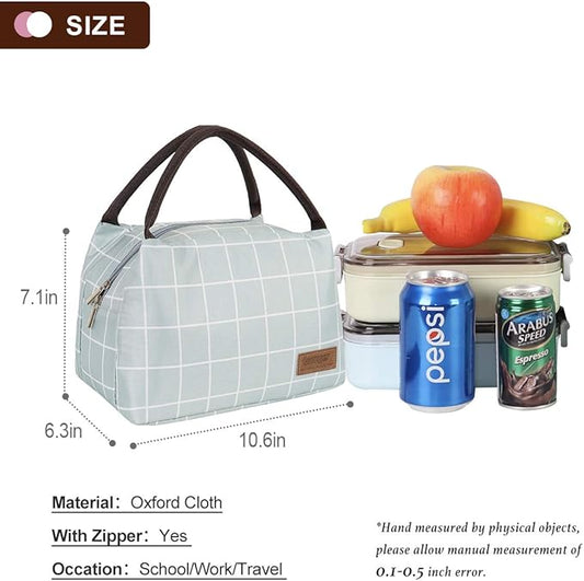 Buringer Insulated Lunch Bag Lunch Box for Women Men Adult Lunch Tote for Work Picnic Travel (Green Plaid)