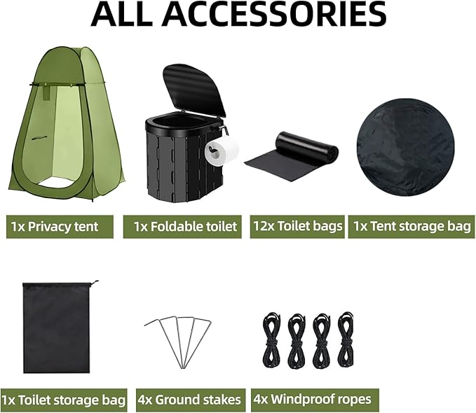 Portable Toilet and Privacy Tent for Adults, Pop Up Potty Tents Outdoor Portable Toilet for Camping with 12 Toilet Bags, Pop-up Tent for Toilet, Travel, Changing
