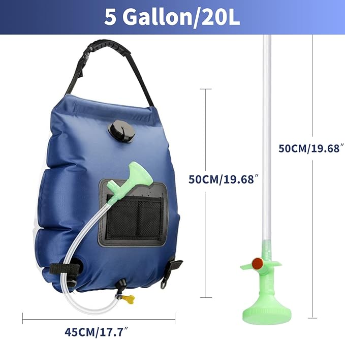 Solar Shower Bag, Solar Heating Camping Shower Bag, 5Gal(20L) Portable Camping Shower Bag, with Removable Hose and On-Off Switchable Shower Head, for Outdoor Traveling/Climbing/Hiking/Beach/Swimming