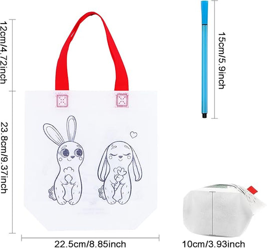 65 Pack Graffiti Goodie Bags for Kids Birthday Party Favors Art Class, Color Your Own Tote Bag,Eco Reusable Coloring Carnival Animal Art Party Goodie Bags(40 Bags +24 Color pens +1 pad)