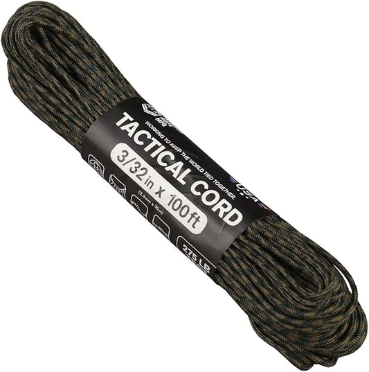 Atwood Rope MFG 275 Tactical Paracord 100 Feet 4-Strand Core Nylon Parachute Cord Outside Survival Gear Made in USA | Lanyards, Bracelets, Handle Wraps, Keychain (Woodland)
