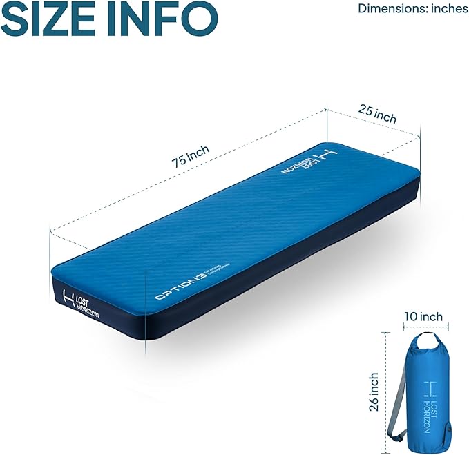 LOSTHORIZON Air & Foam Camping Mattress, Self-Inflating Sleeping Pad, 4.5" Thick, with Air Pump, Cot