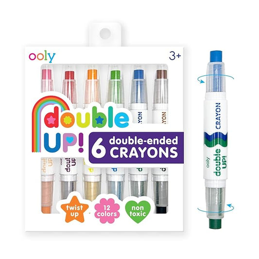 Ooly Double Sided Set of 6 Crayons, 12 Total Colors, Non Toxic, Water Soluble Twistable Crayons in Plastic Tubes to Prevent Breaking and Messes