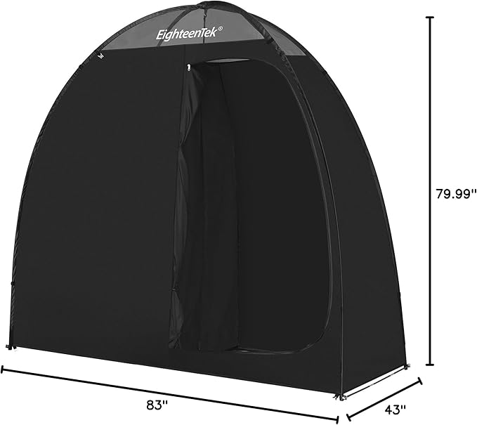 EighteenTek Camping Shower Tent Changing Room with Fixed Floor 2 Rooms and Doors Outdoor Pop Up Camping Toilet Portable Privacy Dressing Shelter with Carry Bag 83"x43"x80" (2 Rooms+1 Door+Black)