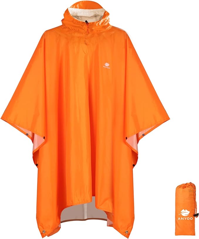 ANYOO Hooded Rain Poncho for Adults Waterproof Lightweight Rain Coat for Men Women Reusable Rain Jacket for Emergency Outdoor