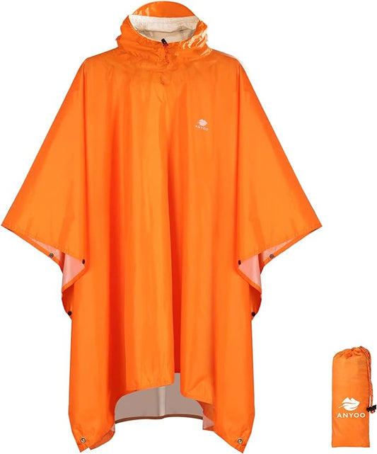 ANYOO Hooded Rain Poncho for Adults Waterproof Lightweight Rain Coat for Men Women Reusable Rain Jacket for Emergency Outdoor
