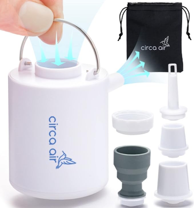 CIRCA AIR Mini Portable Air Pump for Inflatables, Mini Air Pump for Mattress Sleeping Pad, Rechargeable USB Small Air Pump, Travel Vacuum Pump, Tiny Portable Inflator Pump, Pool Float Pump for Toys