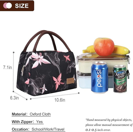 Buringer Insulated Lunch Bag Lunch Box for Women Men Adult Lunch Tote for Work Picnic Travel (Pink Flowers)