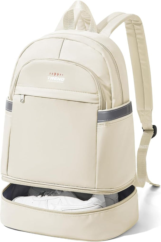 coofay Small Gym Backpack For Women Men Dance Sports Backpack With Shoe Compartment Waterproof Travel Backpack Small Gym Bag Beige