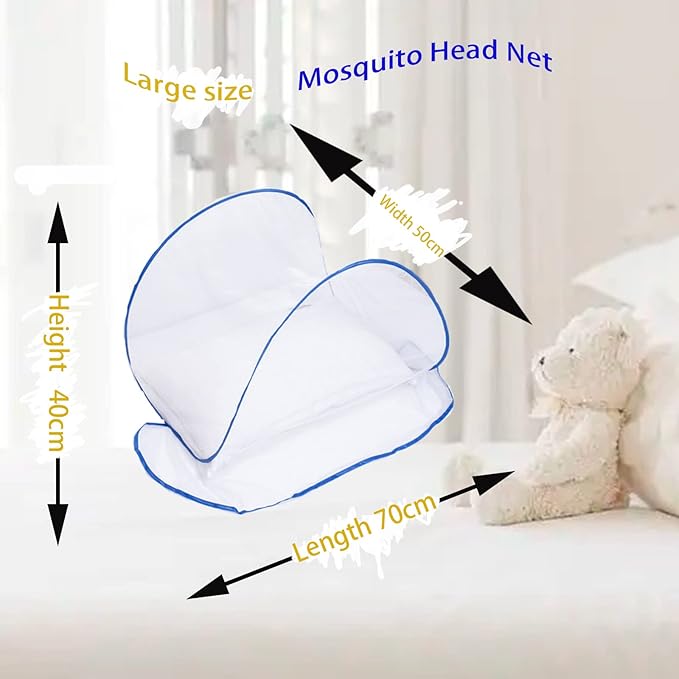 CMINGJ Portable Mosquito Head Net Foldable Pop-Up Travel Essentials Mosquito Net for Bed Free Installation-Large Size Suitable for Bedroom, Camping, nap (Large)