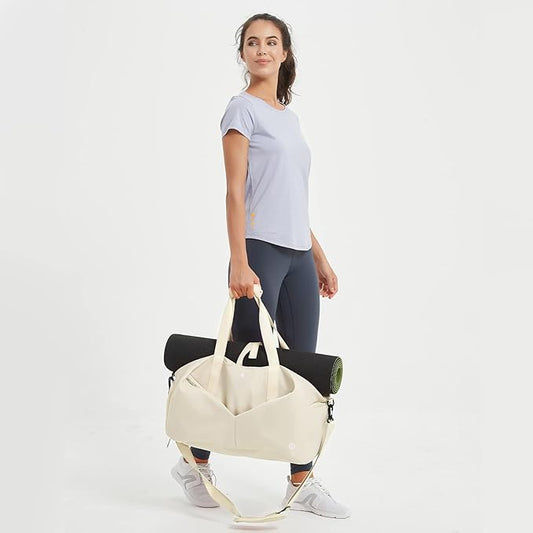 Ceneda 20" Gym Duffel with Wet Pocket & Shoes Compartment - Portable Overnight Weekender Travel & Yoga Bag for Women (Ivory)