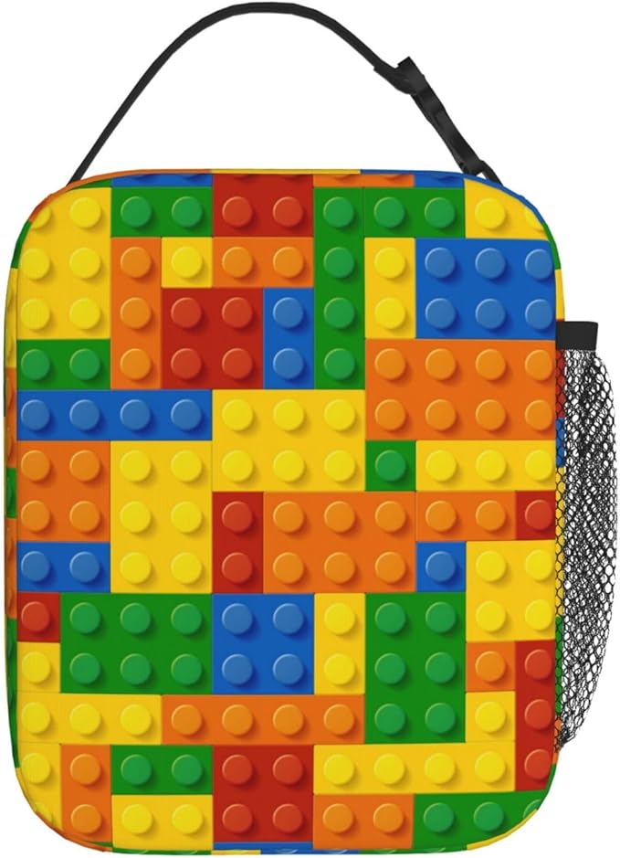 Fun Blocks Colorful Insulated Lunch Bag Reusable Cooler Lunch Box Portable Leakproof Thermal Container Tote Bags for Girls Boys School Travel