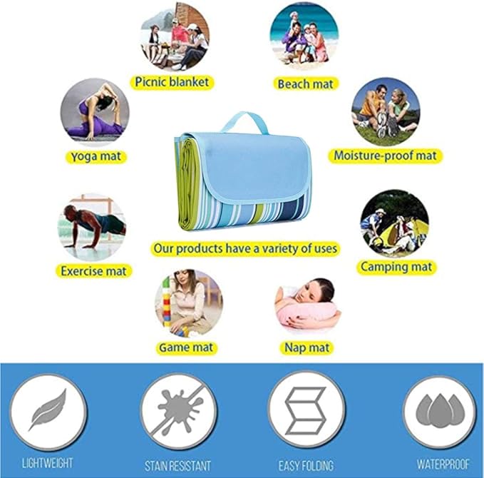 Lchkrep Picnic Blanket Beach Blankets 80"x60" Large Sandproof Waterproof Camping Portable Travel Blanket Play Mat for Outdoor Indoor Family Beach Park Grass,Hiking, Music Festival