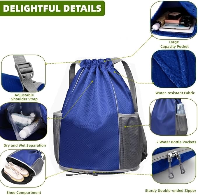 BLIRITEL Drawstring Backpack Sports Gym Bag, Soccer Backpack, Waterproof Soccer Bag for Men Women, String Basketball Bag Football Volleyball Backpack (Navy Blue)