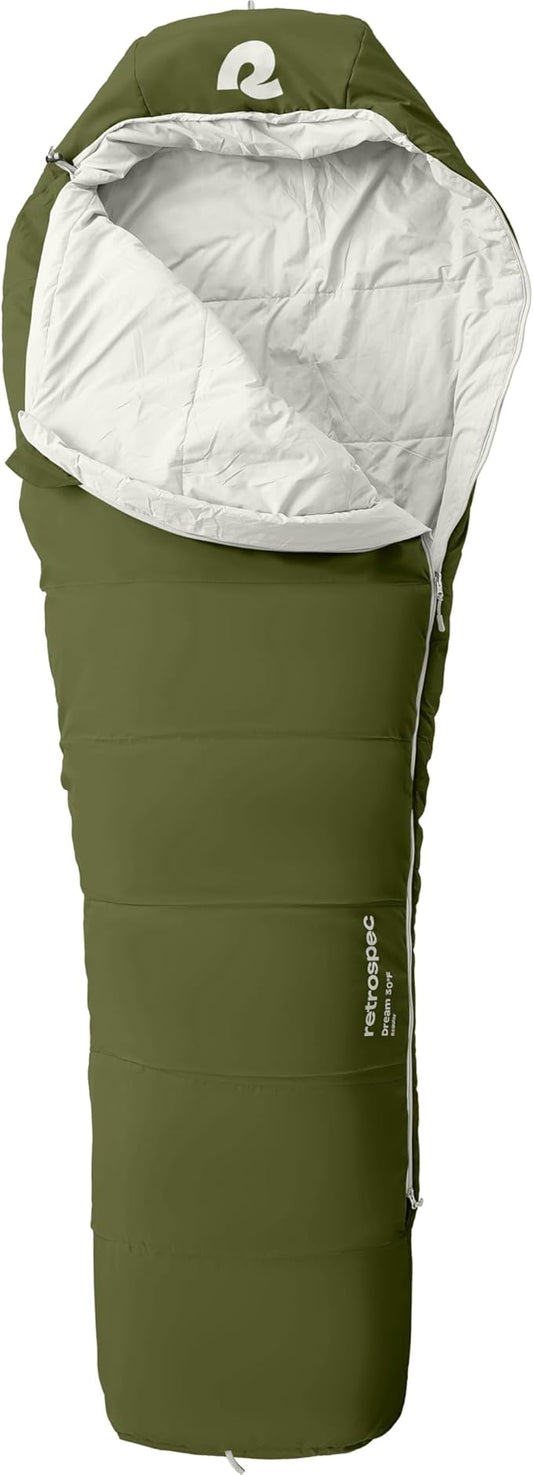 Retrospec Dream Sleeping Bag - 5, 15, 30 Mummy for Camping, Insulated Cold Weather, Lightweight Stuff Sack, Water-Resistant, Adjustable Draw Cords, Adult
