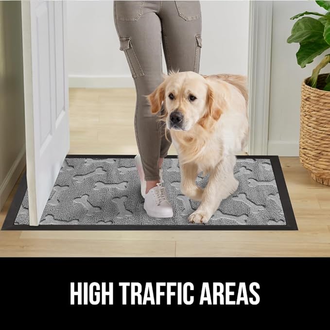 GORILLA GRIP 100% Waterproof All-Season WeatherMax Doormat, 23x35, Durable Natural Rubber, Stain and Fade Resistant, Low Profile, Indoor Outdoor Doormats, Easy Clean Patio Entry Mat, Light Gray Bones