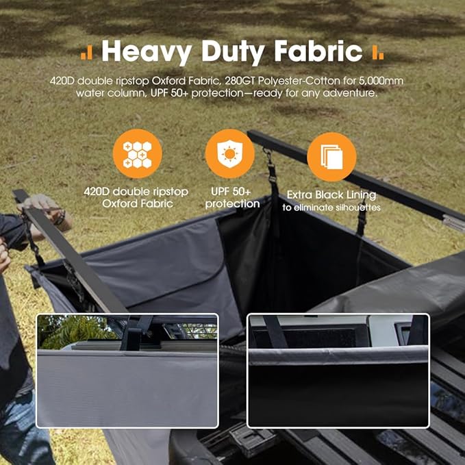 SanHima Awning Shower Tent with Roof - Car Side Shower Room w/LED Light, Camping Waterproof Portable Privacy Shelter Bathroom Overland, Gray